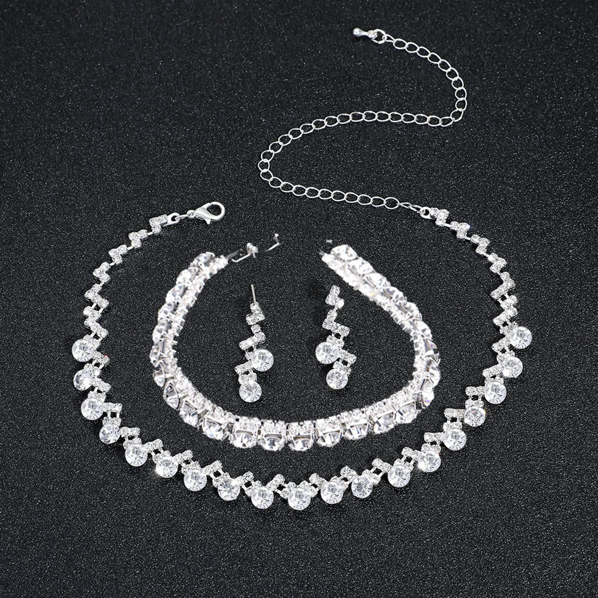 Wedding Necklace Earring Set  Style Bridal Accessories Full Of Diamond Zircon Waterdrop Jewelry For Women