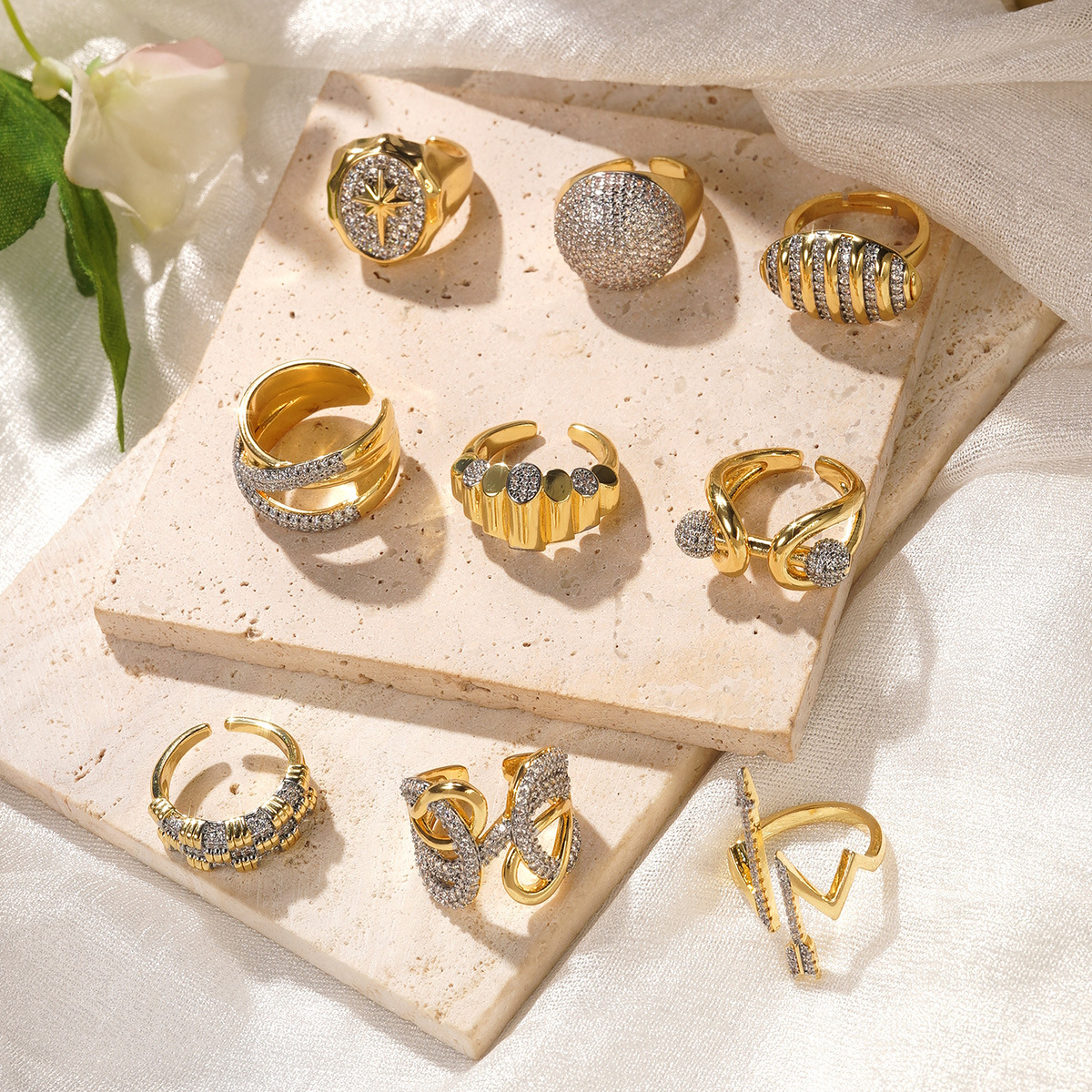 Electroplated (Including Color Retention Layer) Geometric Pattern Copper Elegant Hollow Metal Ring Fashionable Simple Luxurious Stackable Finger Accessories Unisex
