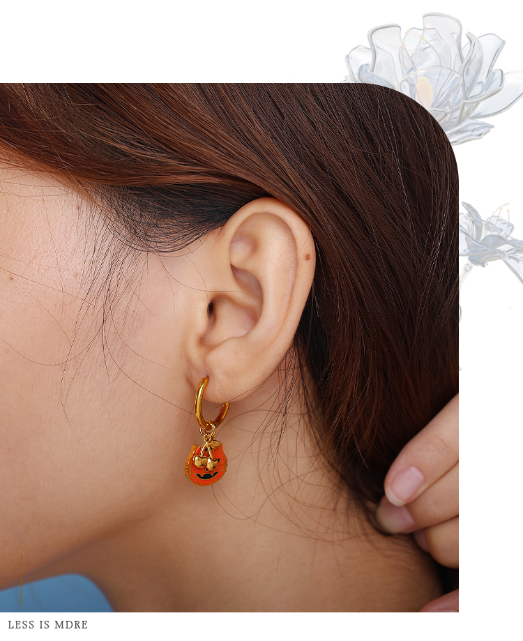 New European And American Cross-Border Fashion Halloween Series Quirky DIY Pendant Earrings Stainless Steel Oil Drop Niche Ear Jewelry