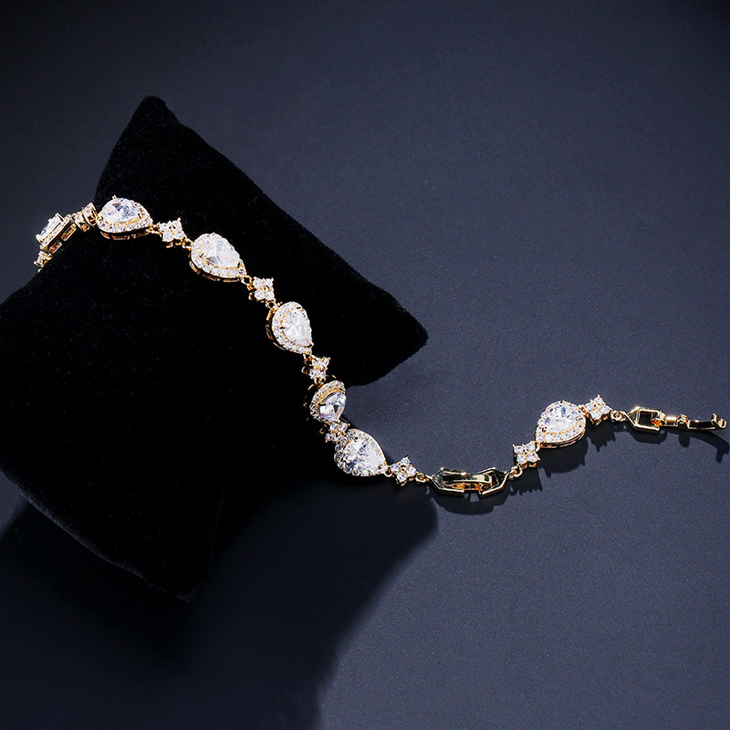 Fashionable Waterdrop Zirconia Bracelet For Women RAKOL Classic European Style Wedding Jewelry Copper Material OL Style