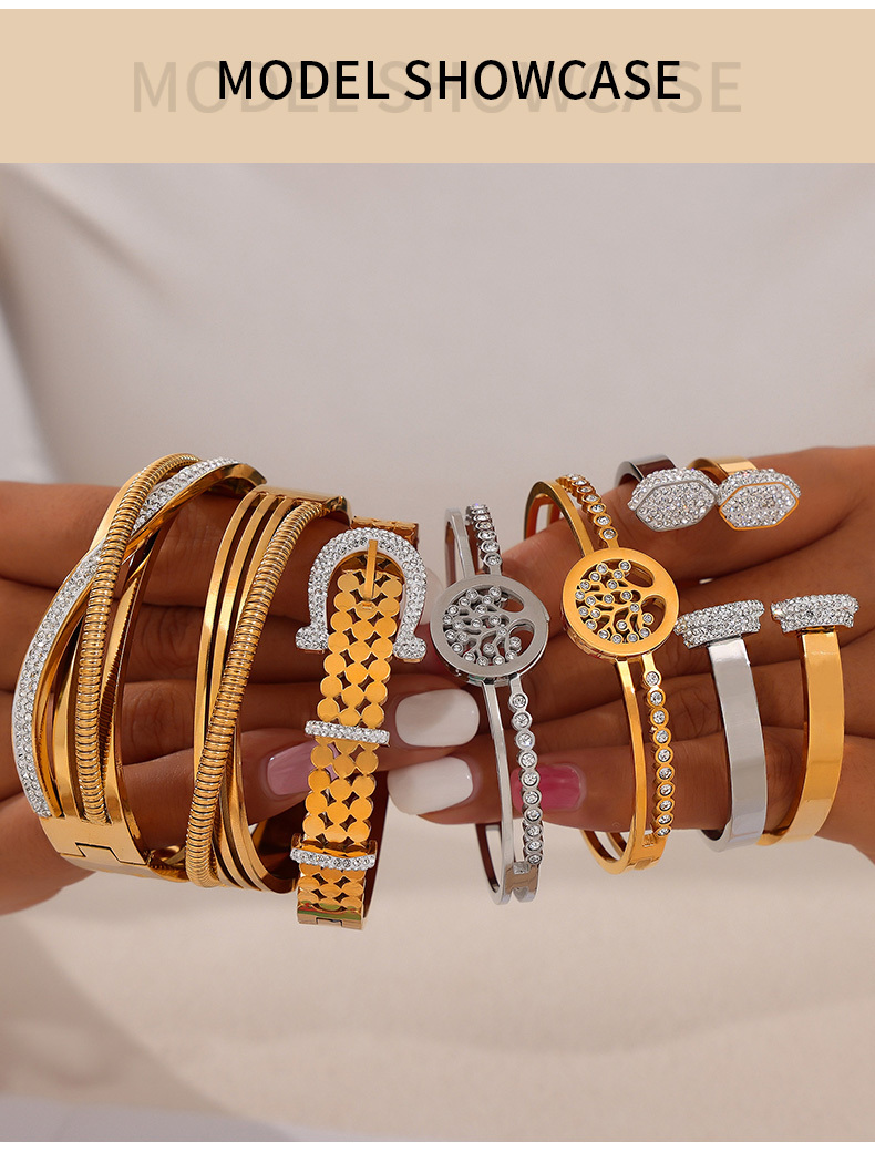 PVD Coated Real Gold Plated 18K Gold Life Tree 304 Stainless Steel Retro Classic Style British Style Waterproof Non Tarnish 304 Stainless Steel Bangle