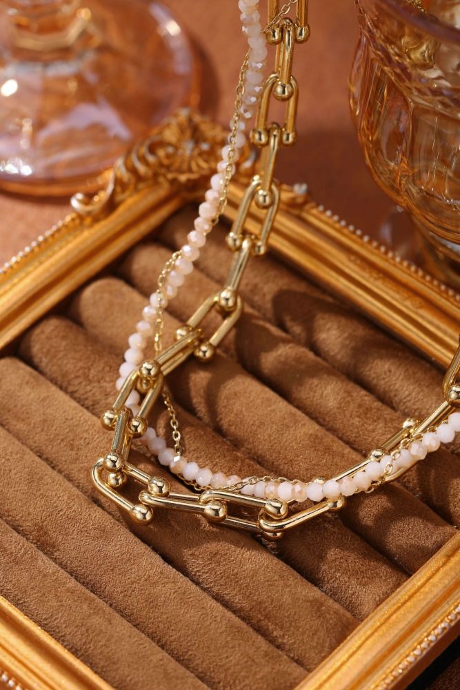 Titanium Steel Bohemian Double Layer Necklace For Women Natural Stone Beads Clavicle Chain Jewelry Accessories