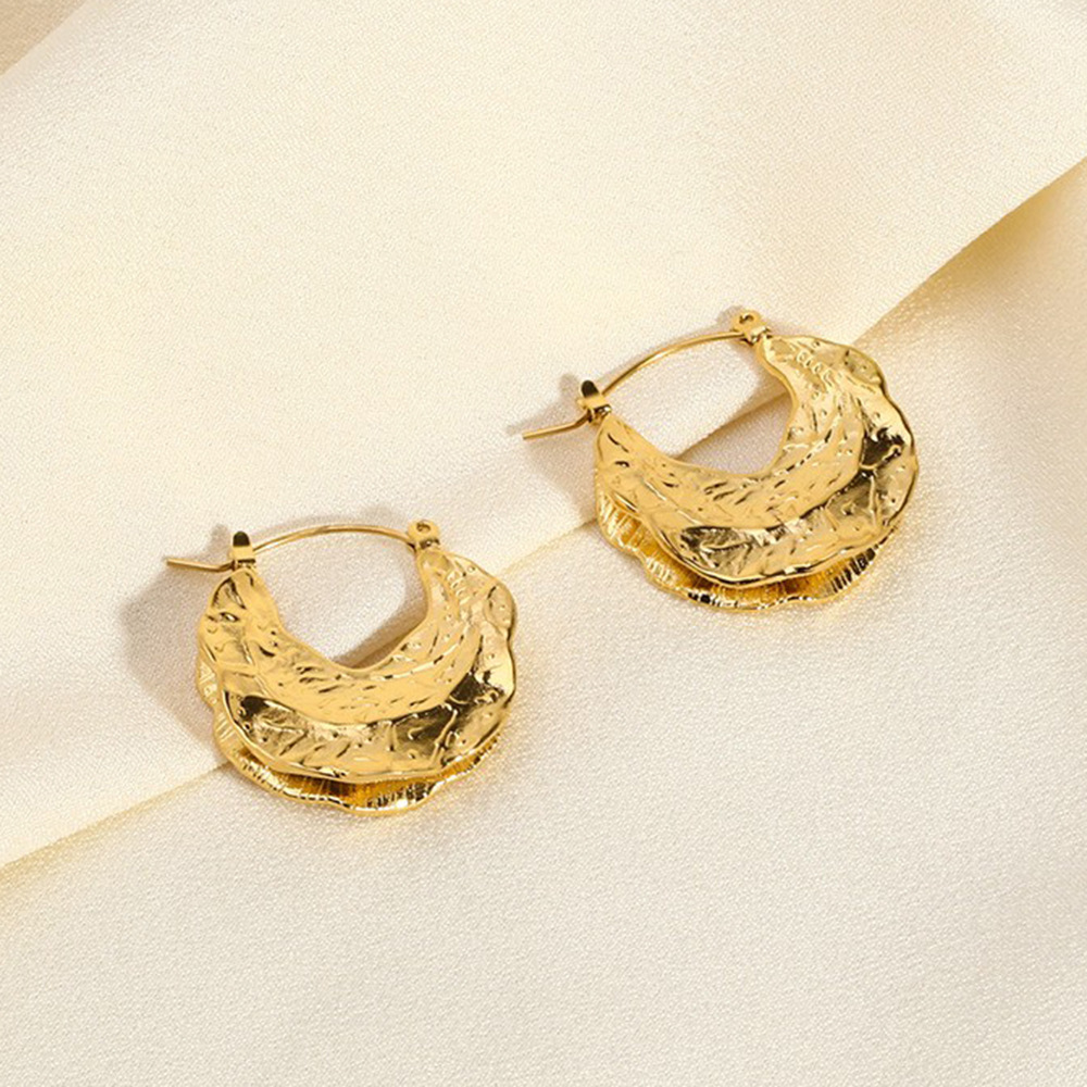 Ins Style Oversized Leaf Pattern Pendant Earrings 18K Gold Plated Stainless Steel Personality Ear Jewelry