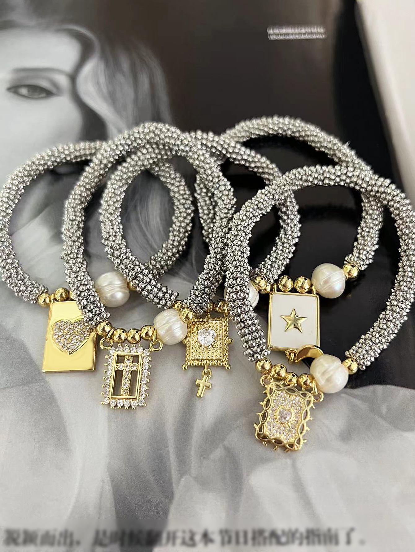 Classical Vintage Style Cross Square Heart Shape Brass 18K Gold Plated Brass Bracelets In Bulk