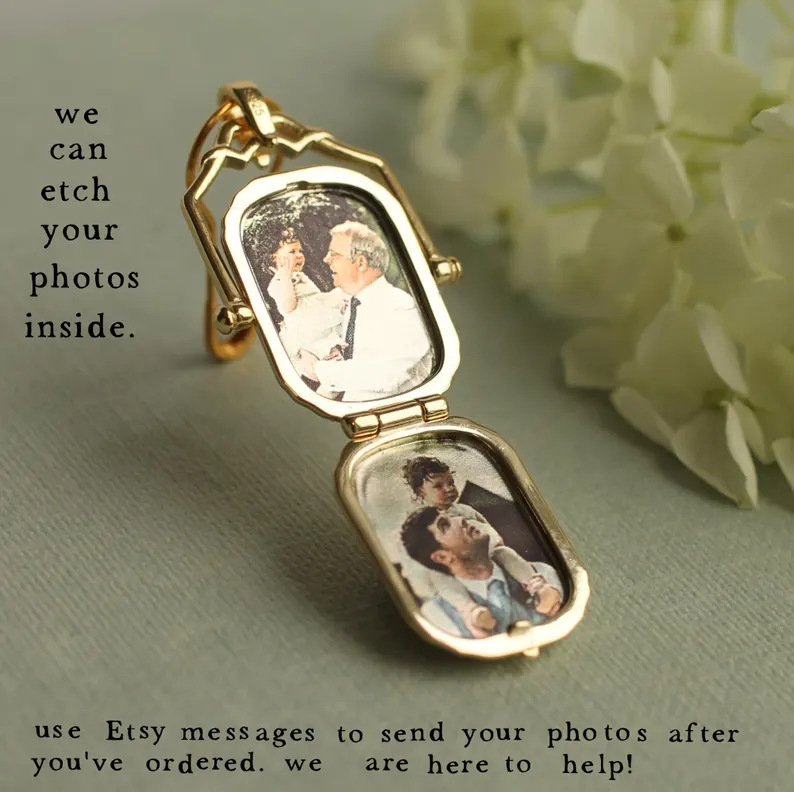 Retro Personalized Wave Couple Photo Necklace Wave Open And Close Accessories Copper Plated Real Gold Electroplated Gift For Women