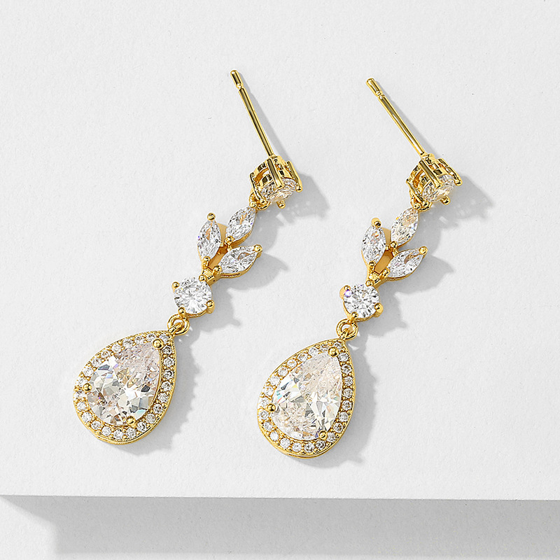 Elegant Long Waterdrop Zircon Earrings For Women Fashionable Classic Bridal Party Dress Jewelry Accessories European Style
