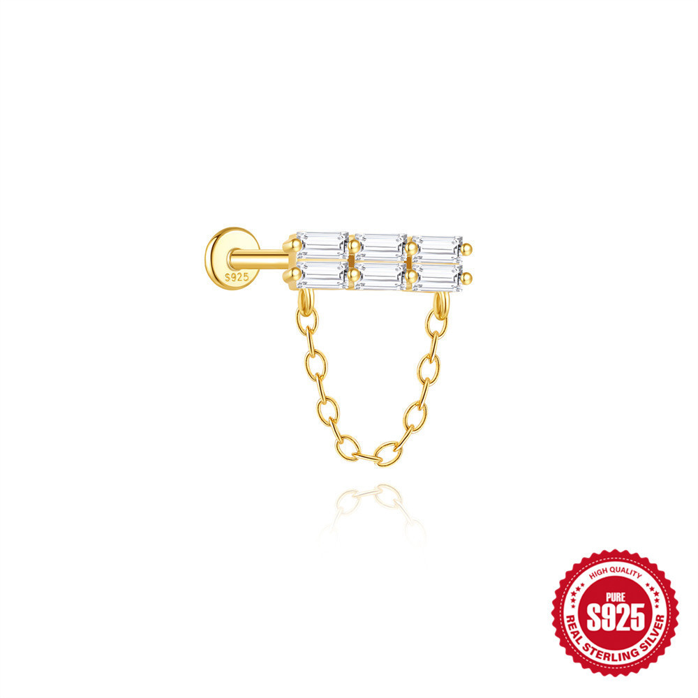 S925 Sterling Silver Geometric Diamond Koi Animal Flat Head Threaded Piercing Ear Bone Nail  Hot Selling Classic Ear Jewelry
