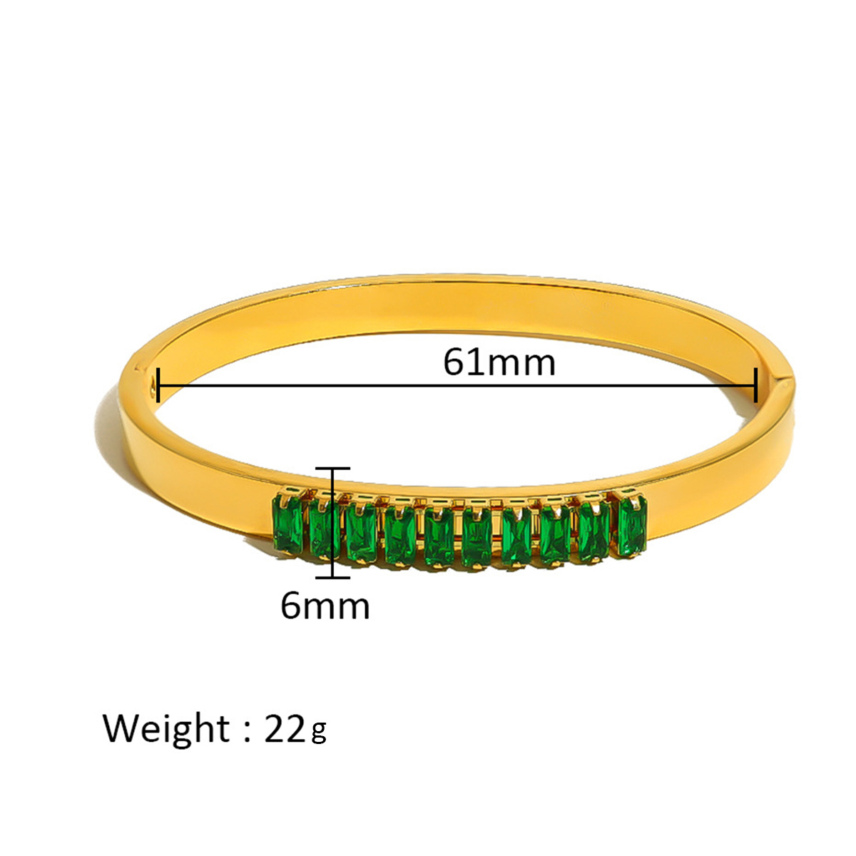 304 Stainless Steel Round PVD Coated Artificial Rhinestones 18K Real Gold Plated Simple Style Classic Style Roman Style Inlay Bangle