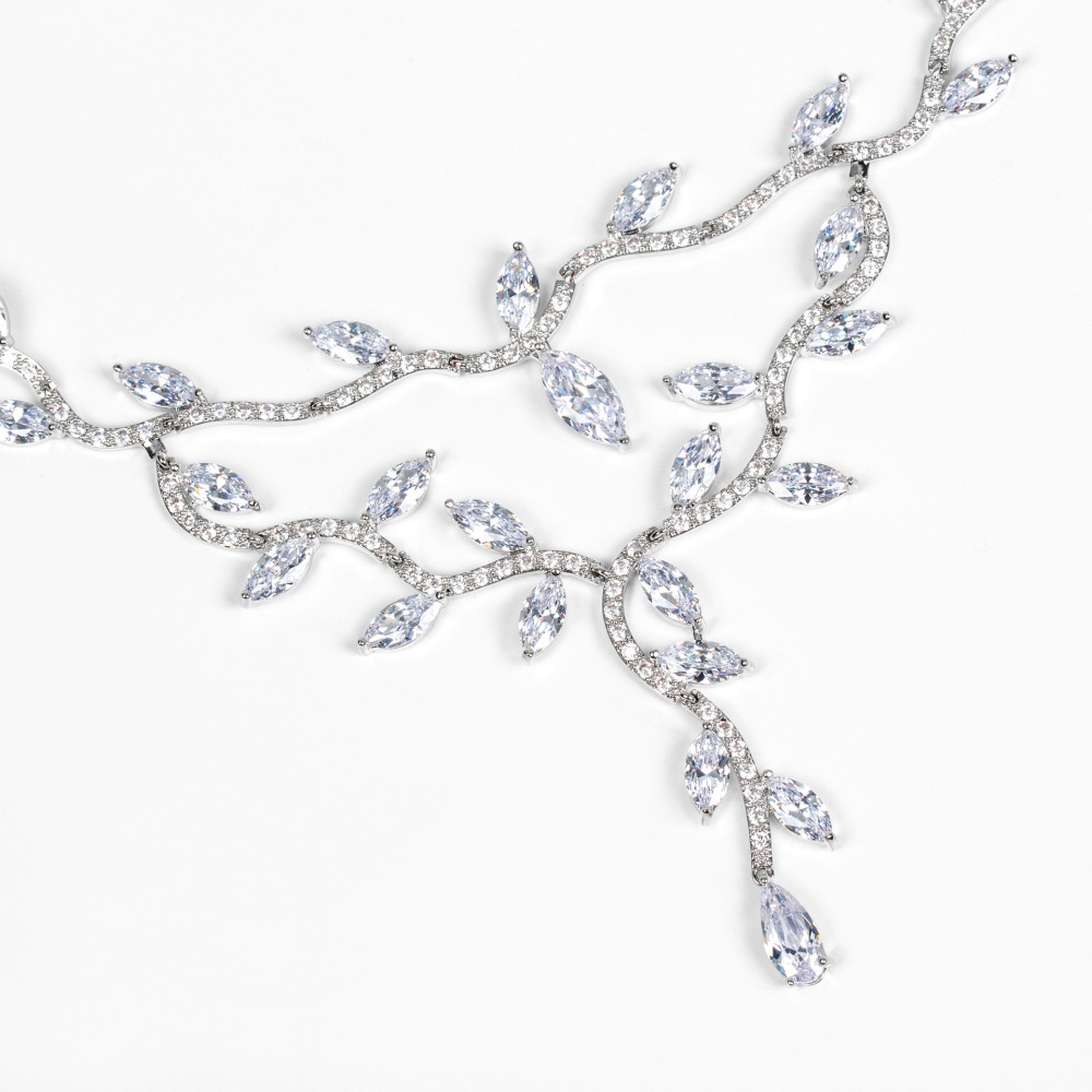 Elegant Bridal Jewelry Set With Zircon Necklace And Tassel Earrings  Style Fashionable Accessories