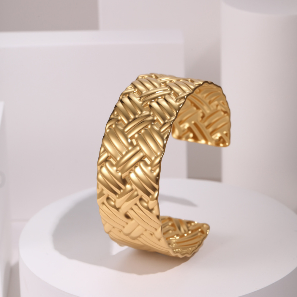 Exaggerated  Style Fashion Stainless Steel Bracelet Plated 18K Gold Geometric Texture Luxury Hand Jewelry