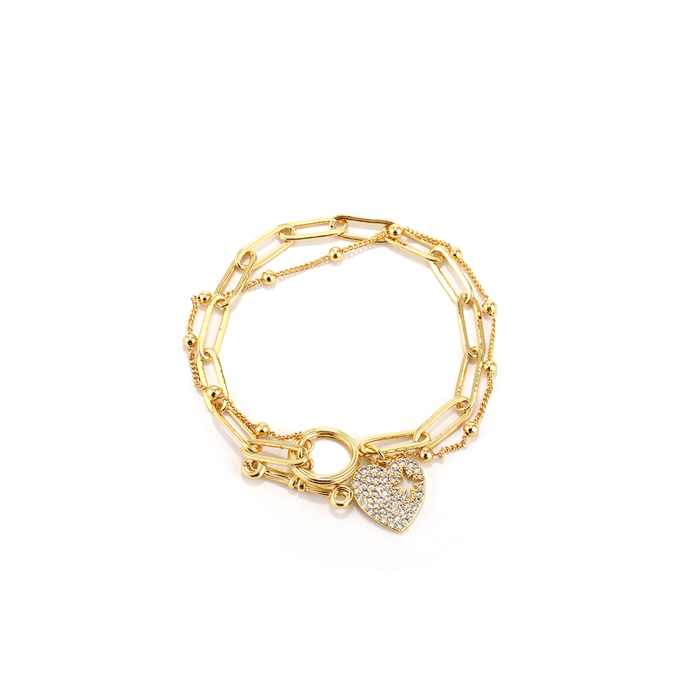 New Copper Plating 18K Bracelet  Style Mild Luxury Retro Double-Layer Bracelet Female Non-Fading DIY Jewelry Wholesale