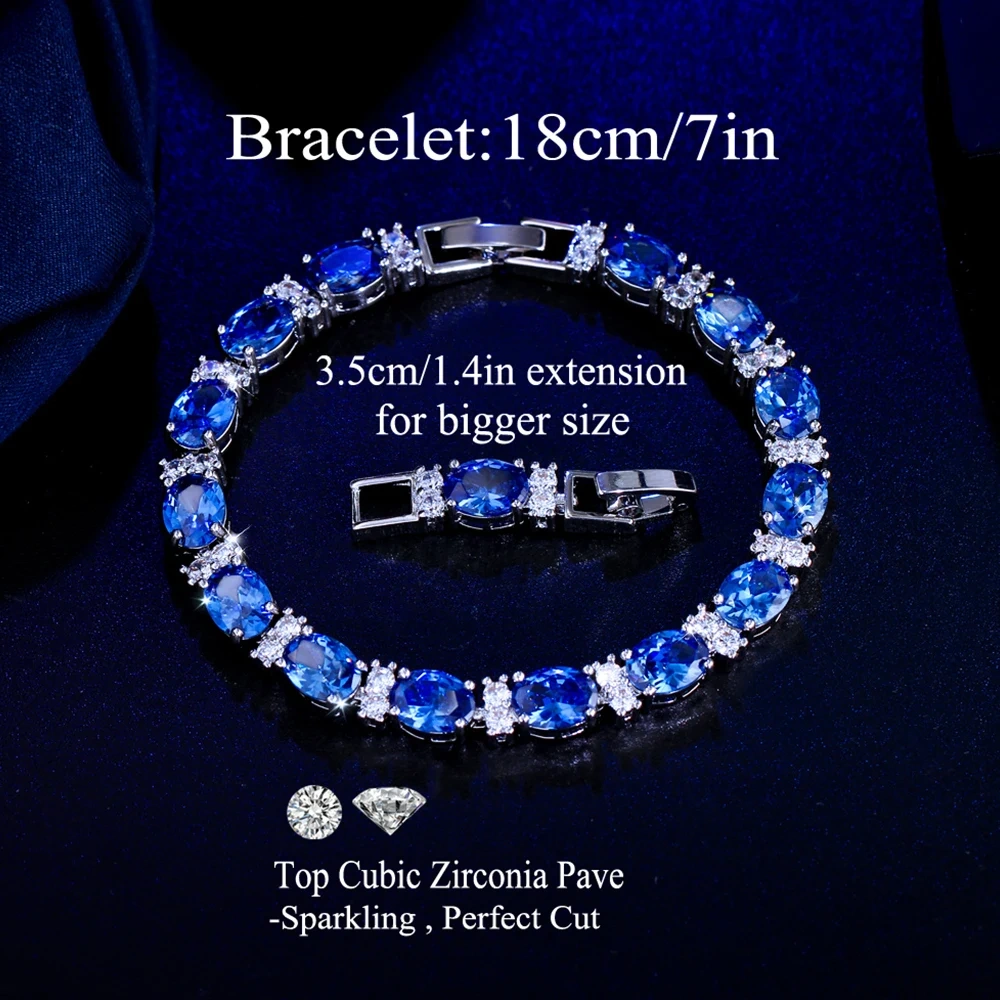 1 Copper Bracelet New Luxurious Blue Oval Cubic Zirconia Tennis Bracelet Suitable For Women Bride Wedding Evening Jewelry Accessories
