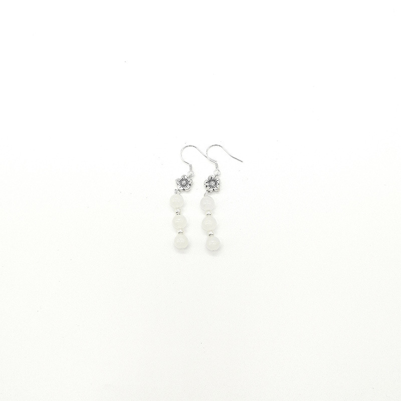 Original Design Natural White Jade Tassel Earrings New Chinese Style Hanfu Accessories S925 Silver Female Model Geometric Pattern