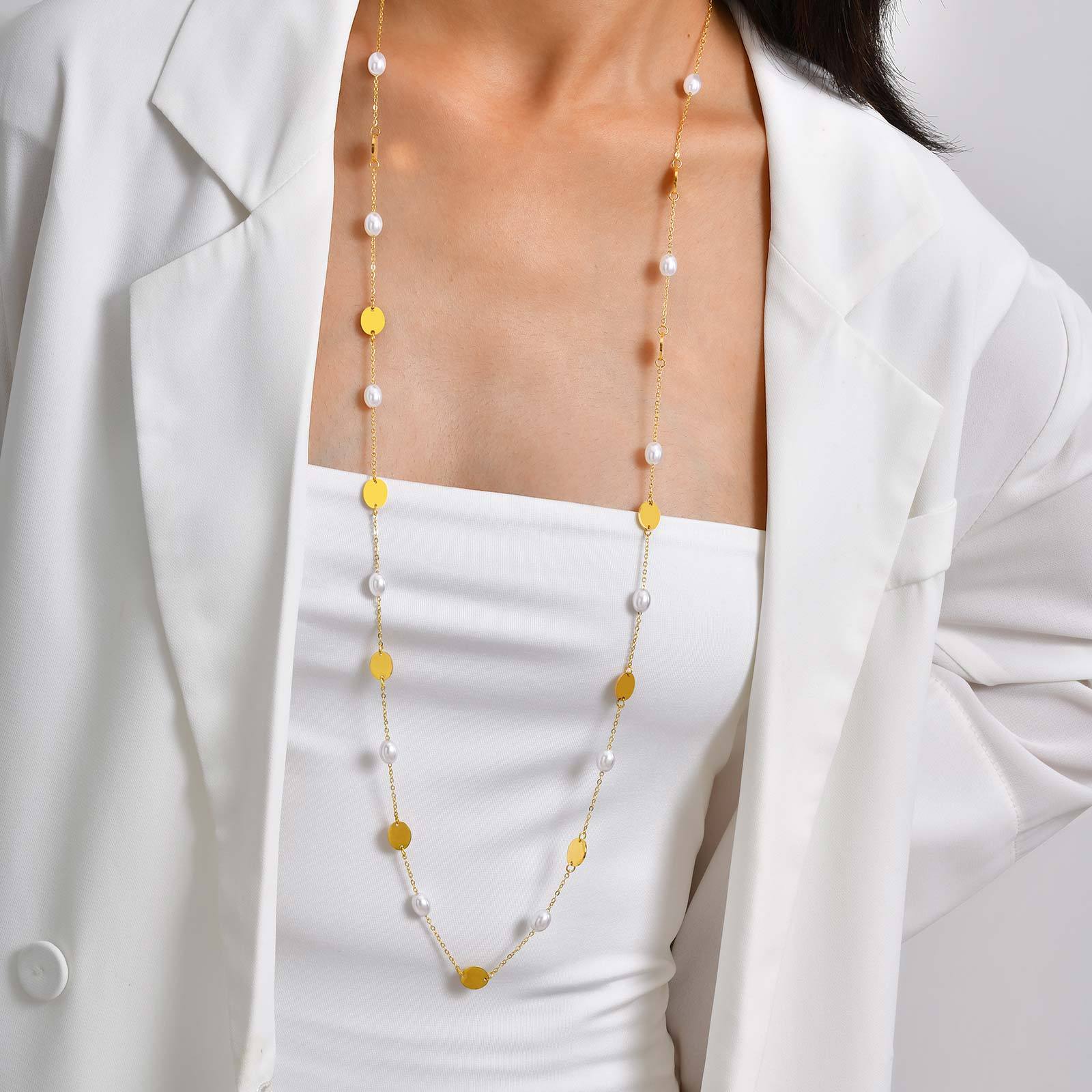 Stainless Steel Geometric Design Necklace Multi-style Women's High-end Jewelry Accessories Colorful Beads Irregular Shape Stackable