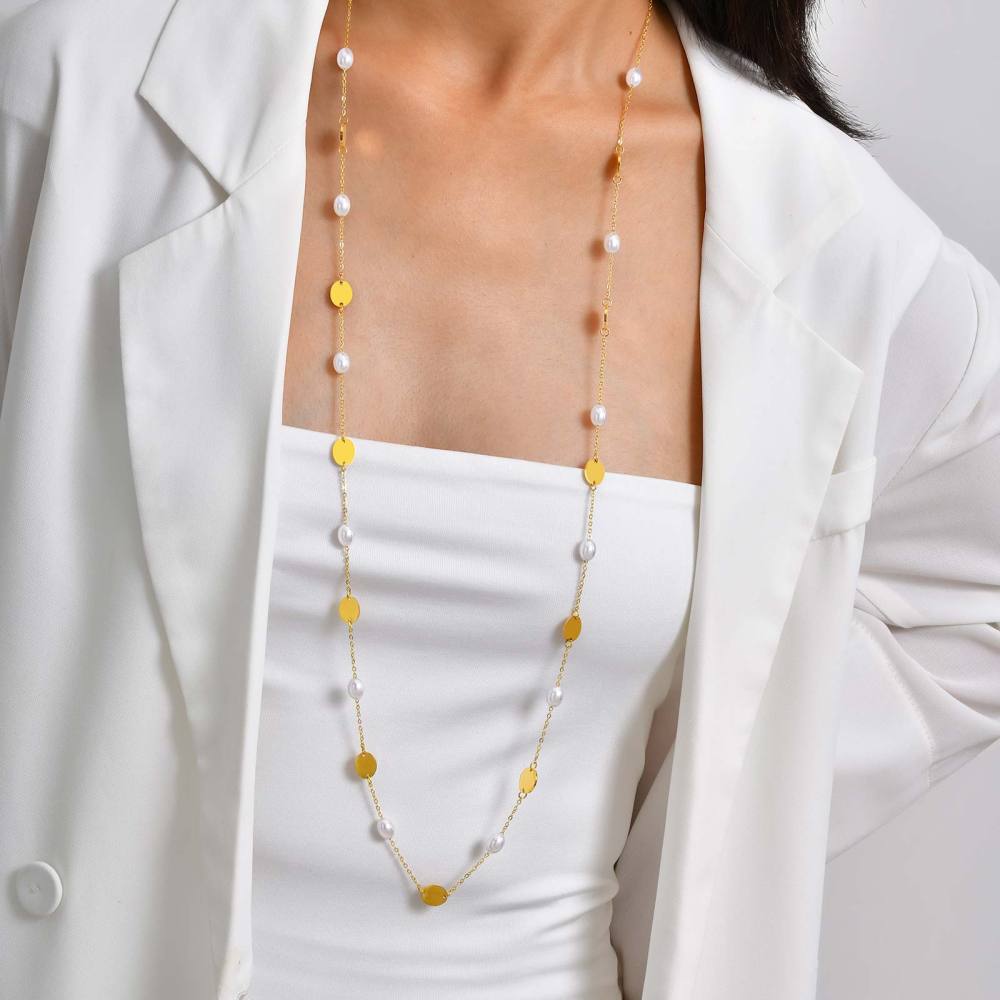 Stainless Steel Geometric Design Necklace Multi-style Women's High-end Jewelry Accessories Colorful Beads Irregular Shape Stackable