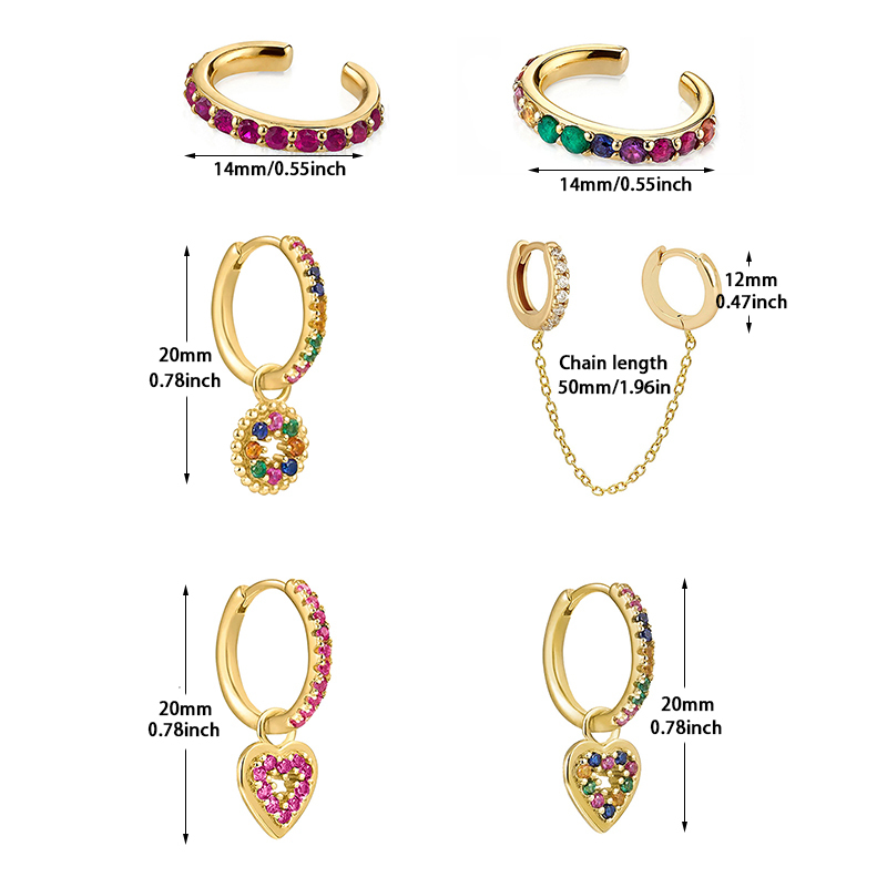 Luxury Zircon Earring Set Tiktok   Ins Style Heart And Circle Shape Gold Plated Copper Jewelry Accessories