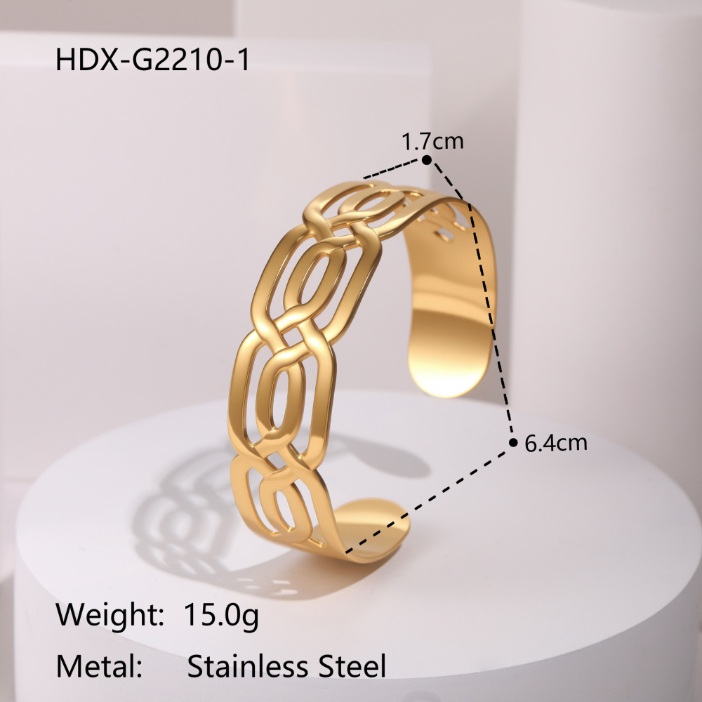 Exaggerated  Style Fashion Stainless Steel Bracelet Plated 18K Gold Geometric Texture Luxury Hand Jewelry