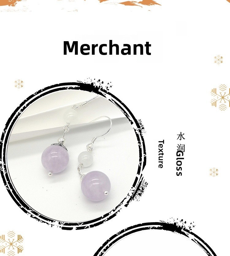 Natural Lavender Purple Jade Earrings Sweet Design New Chinese Style Retro Hanfu Earring Accessories S925 Silver Ear Pins