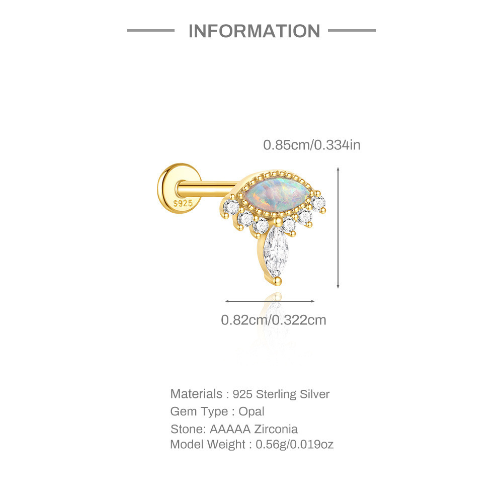 S925 Sterling Silver Geometric Diamond Koi Animal Flat Head Threaded Piercing Ear Bone Nail  Hot Selling Classic Ear Jewelry