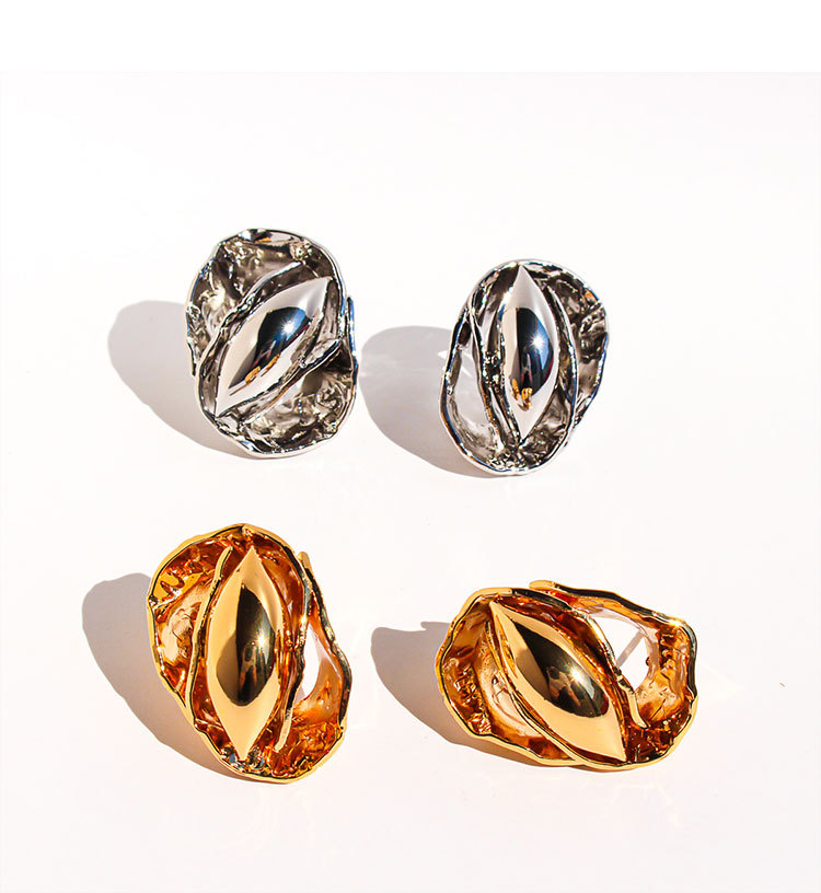 Handmade Wrinkled Hammered Pattern Bud Seed Exaggerated Earrings Unique Oval Personality Stud Earrings Women's Fashion Jewelry 1076