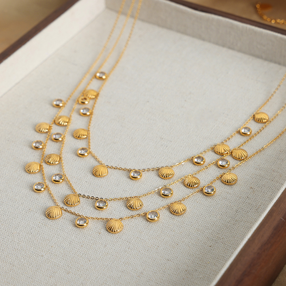 Simple Style Shell Titanium Steel Plating Zircon Women's Necklace