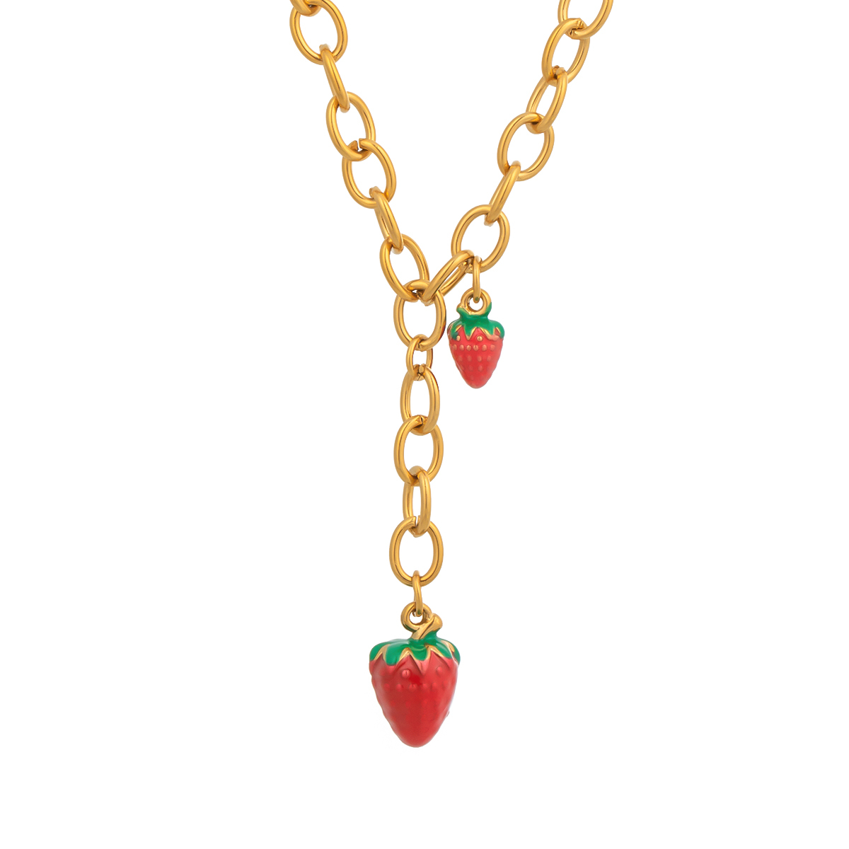 Sweet Fresh Strawberry Necklace Durable 18K Gold Plated Stainless Steel Non-Fading Countryside Style High-End Feeling Jewelry