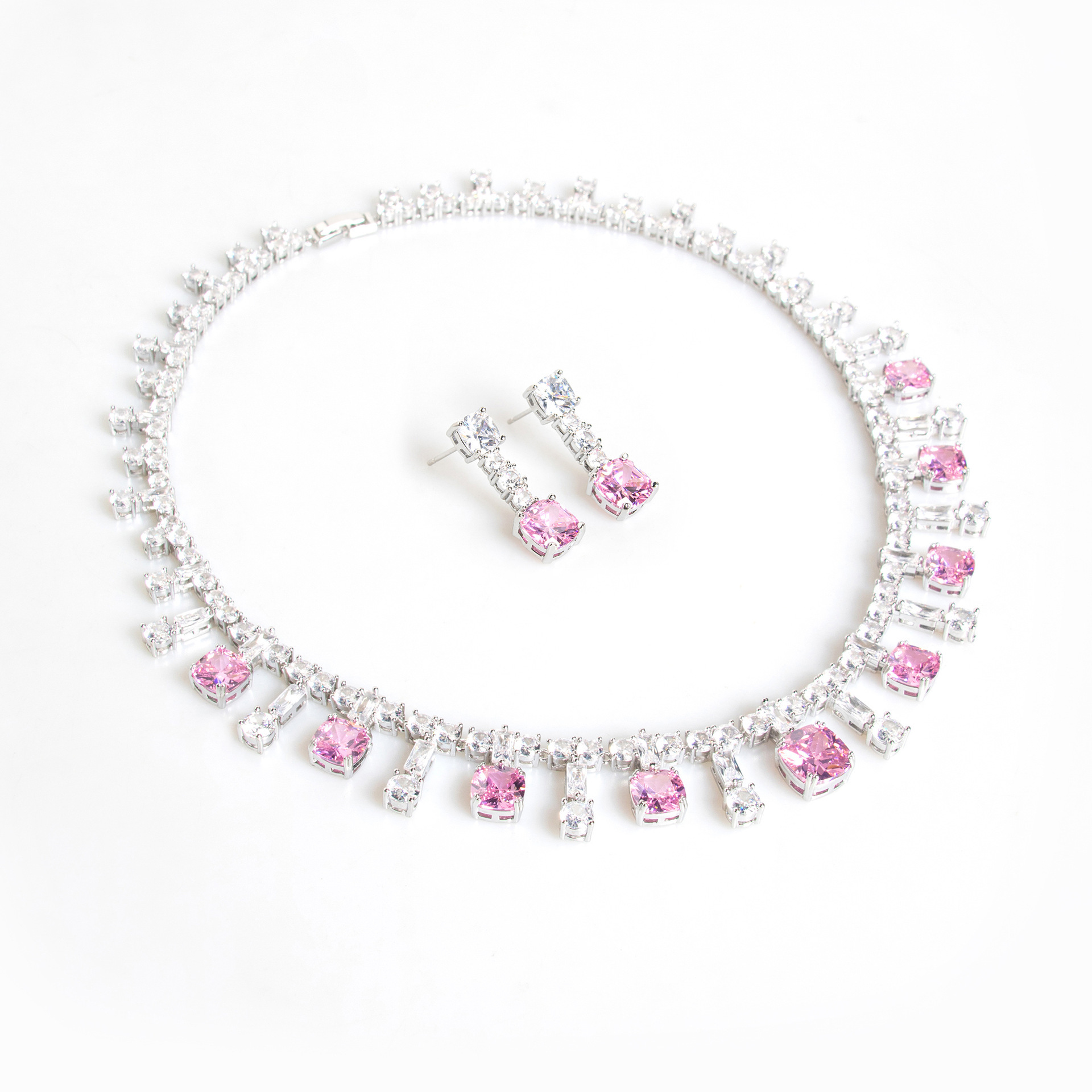 New Style Casual Versatile Zircon Wedding Necklace Women's Ins High-End Sensation Earring Jewelry Set Heart/Waterdrop/Bell
