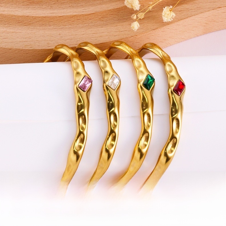 Fashion 18K Gold Plated Titanium Steel C-Shaped Bracelet For Women Trendy Zircon Bracelet Jewelry Accessories