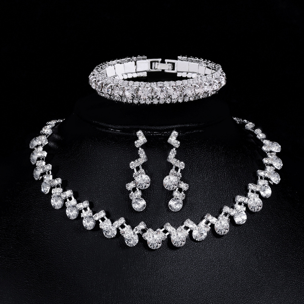 Wedding Necklace Earring Set  Style Bridal Accessories Full Of Diamond Zircon Waterdrop Jewelry For Women