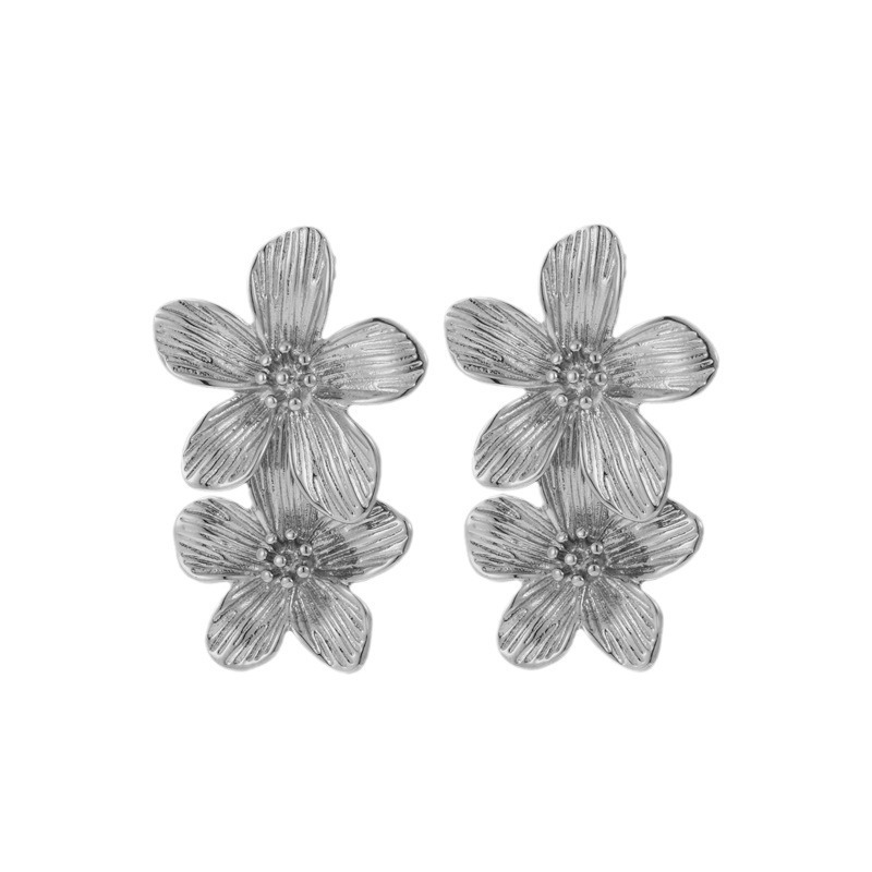 Titanium Steel Geometric Flower Hammer Pattern Luxurious Versatile Earrings Fashion Retro French Style Women's Earrings