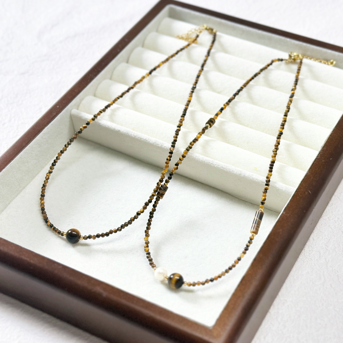 Original Beauty Meral Tiger Eye Stone Necklace Luxury Small Audience Elegance Beaded Retro Natural Stone Sweater Chain Clavicle Chain Women