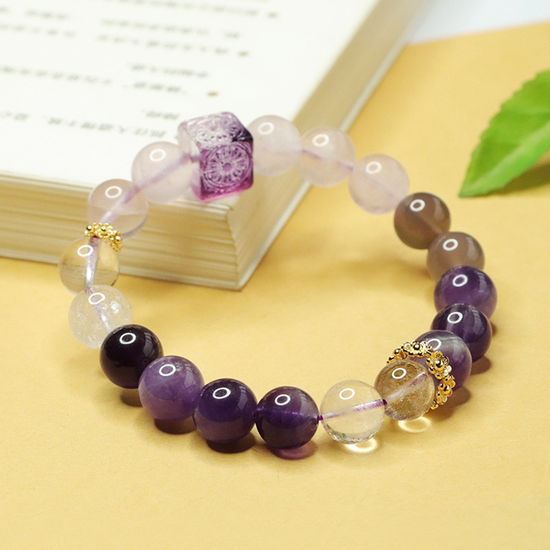 Aiyu Nine Purple Fire Crystal Bracelet Pink Crystal Multi-Gem Glass Block Japanese Modern Style Jewelry Accessories