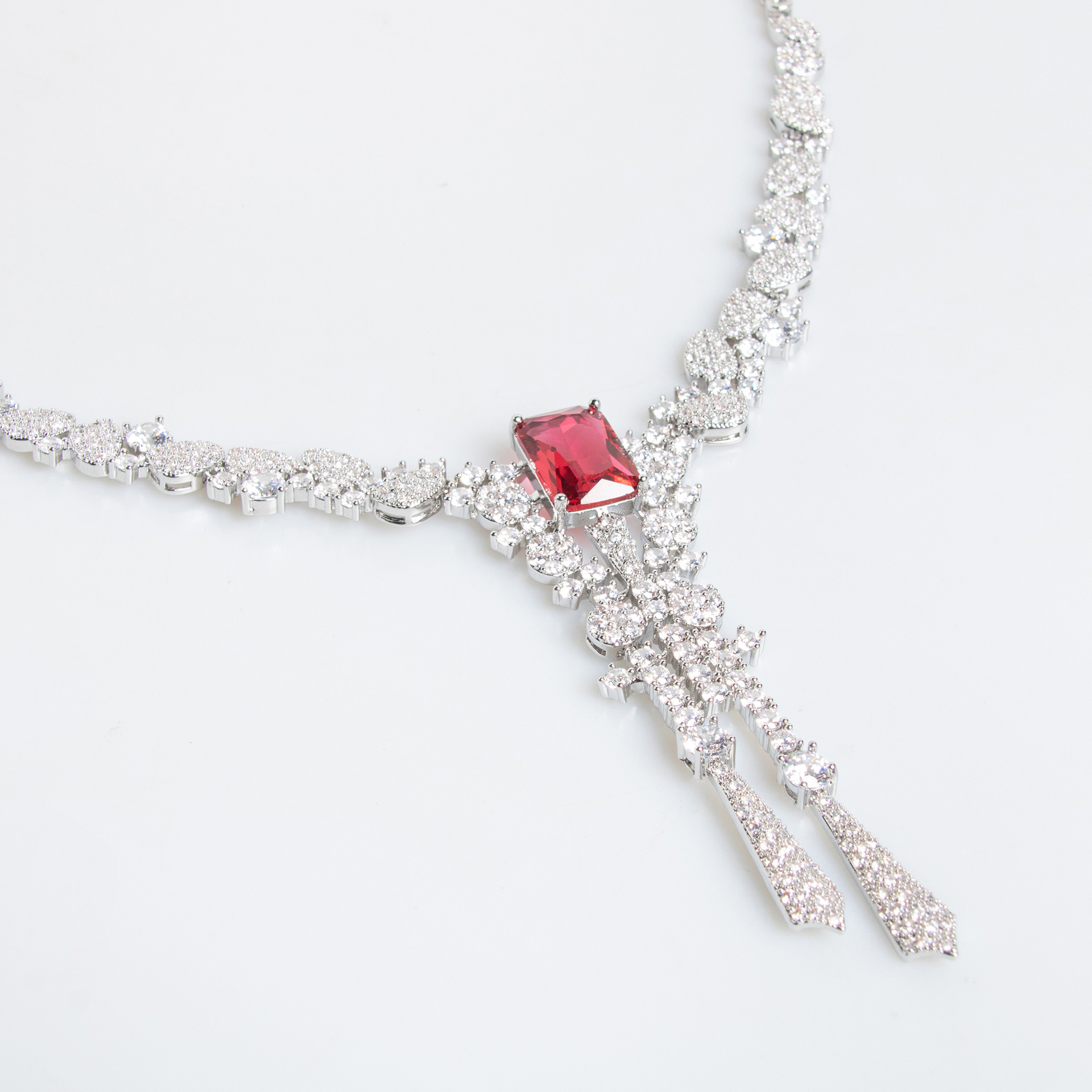 Elegant Simple Wedding Necklace Earring Set Zircon Flower Jewelry Accessories For Dress Silver Needle Tassel Decorations