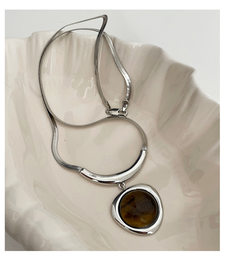 Elegant Vintage Tiger Eye Stone Pendant Necklace Set For Women Geometric Irregular Design Unique Fashion Jewelry Accessories