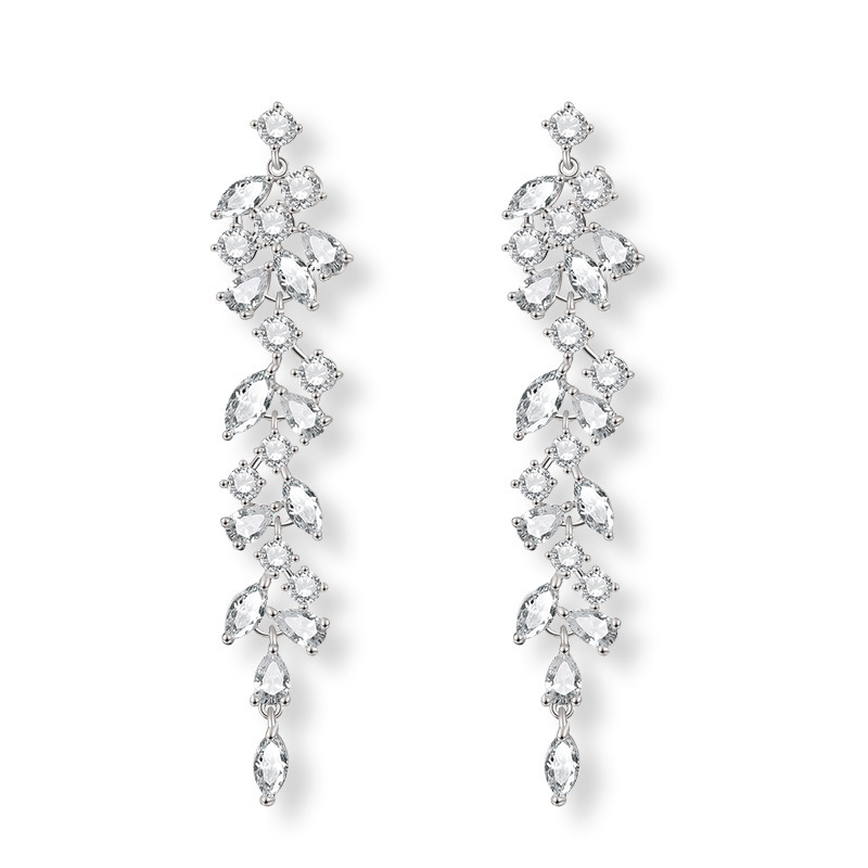 Classic Petal Waterdrop 3A Zirconia Earrings New Fashion Simple Long Tassel Bridal Ear Jewelry Geometric Pattern Copper