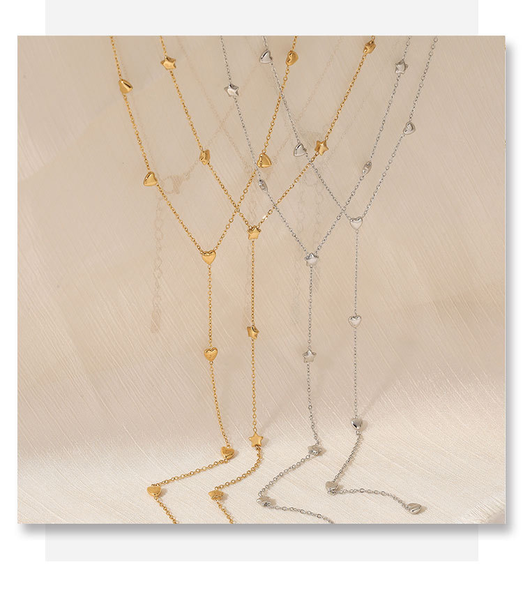 Elegant Long Y-shaped Vacuum Plating (In Furnace) Real Gold Plated 304 Stainless Steel Heart And Star Pendant Necklace Women's Fashion Daily Commuting Accessories