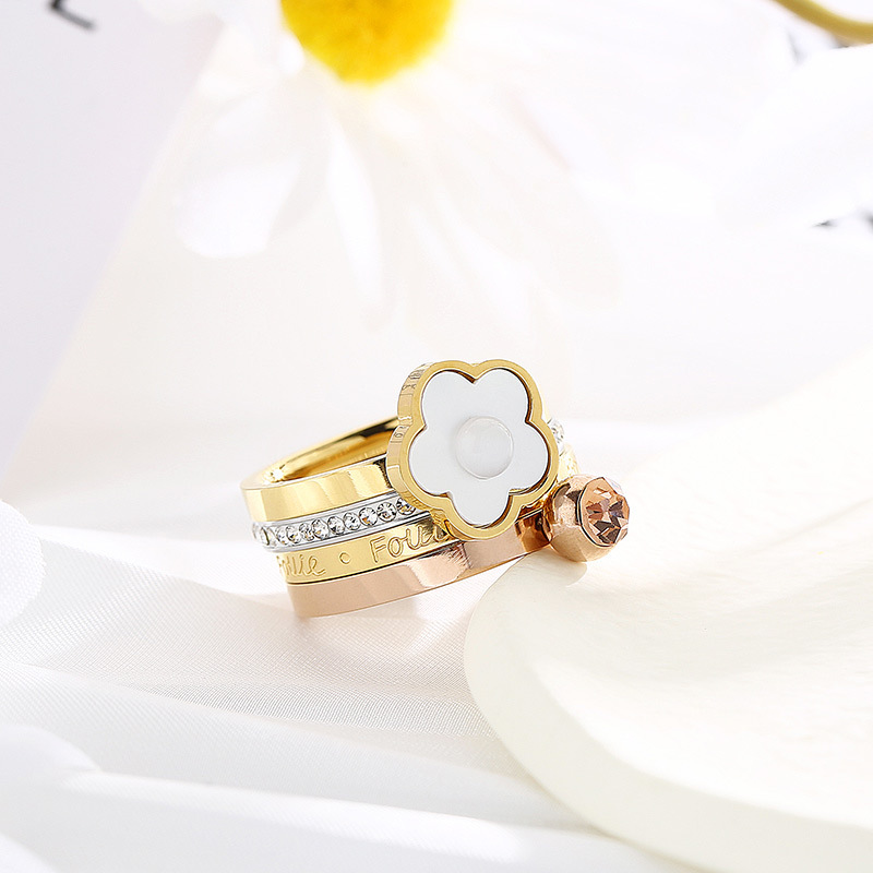 304 Stainless Steel Flower PVD Coated 18K Real Gold Plated Simple Style Classic Style Waterproof Non Tarnish Patchwork Plating Rings