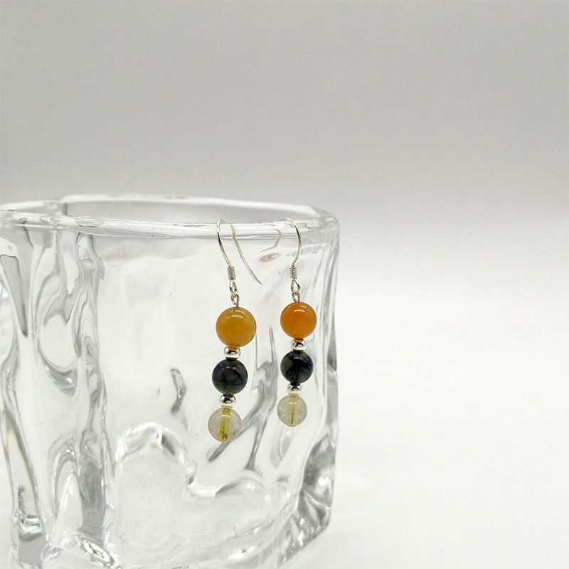 New Chinese Style Colorful Beaded Women's Earrings S925 Silver Studs Geometric Pattern Crystal Simple Design Jewelry Accessories