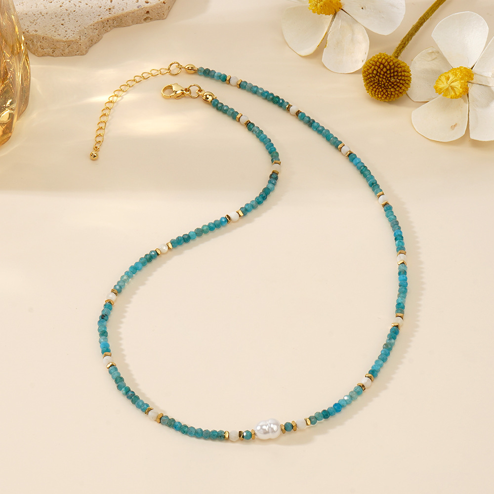 Blue Green Beaded Necklace Collarbone Chain Exquisite Sapphire Combination Daily Wear Jewelry Accessories