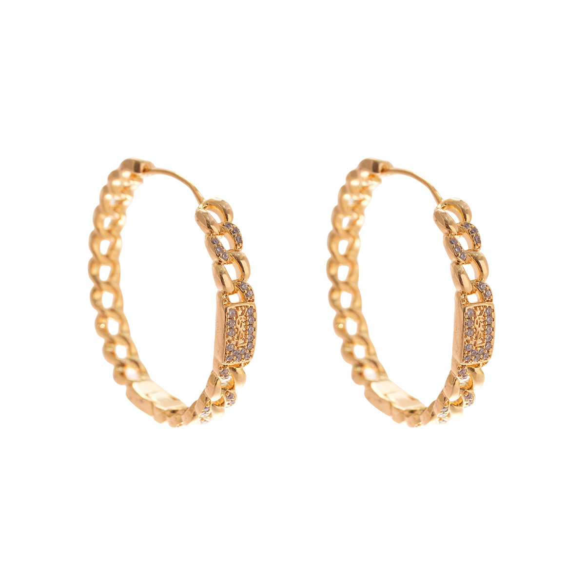Exquisite Gold Plated Round Chain Zirconia Earrings Women's Fashion Jewelry Ear Cuffs Geometric Pattern Luxury Feelings