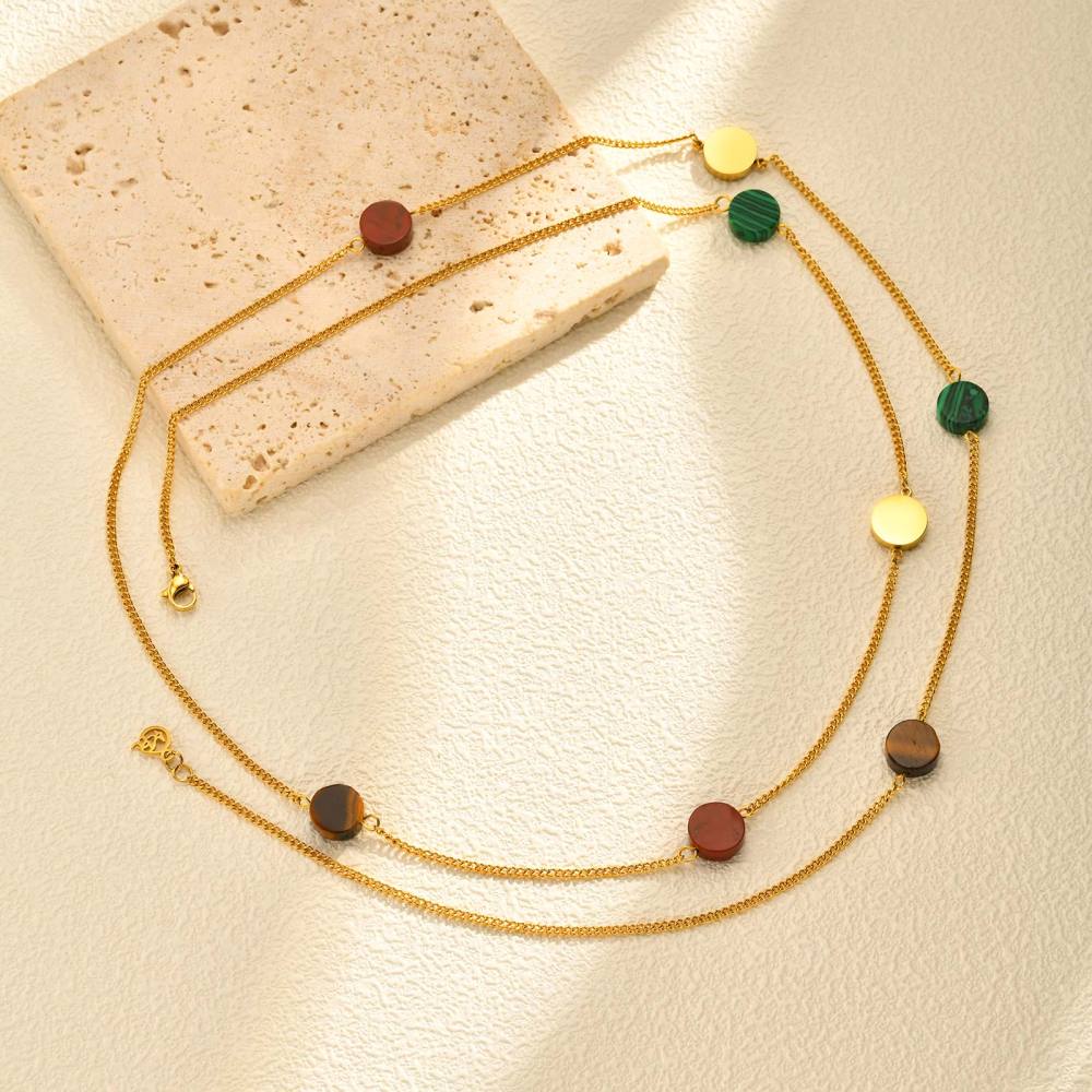 Stainless Steel Geometric Design Necklace Multi-style Women's High-end Jewelry Accessories Colorful Beads Irregular Shape Stackable