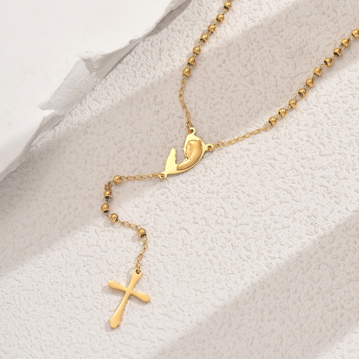 Long Y-Shaped Stainless Steel Cross Pendant Necklace Women's Party Jewelry Fashionable Tassel Design Suitable For Daily Wear