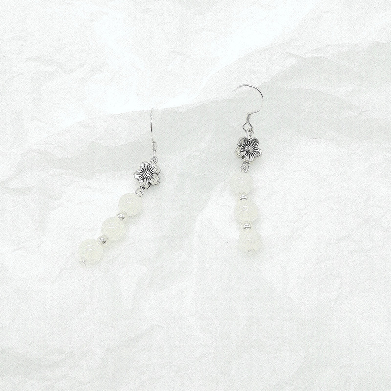 Original Design Natural White Jade Tassel Earrings New Chinese Style Hanfu Accessories S925 Silver Female Model Geometric Pattern