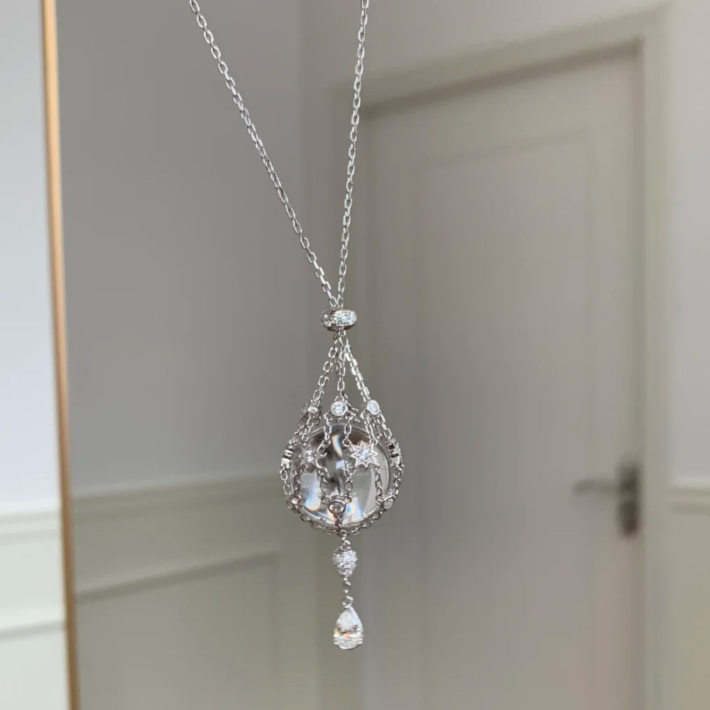 White Crystal Starburst Mesh Pendant Adjustable Necklace Women's Accessories Geometric Copper Material