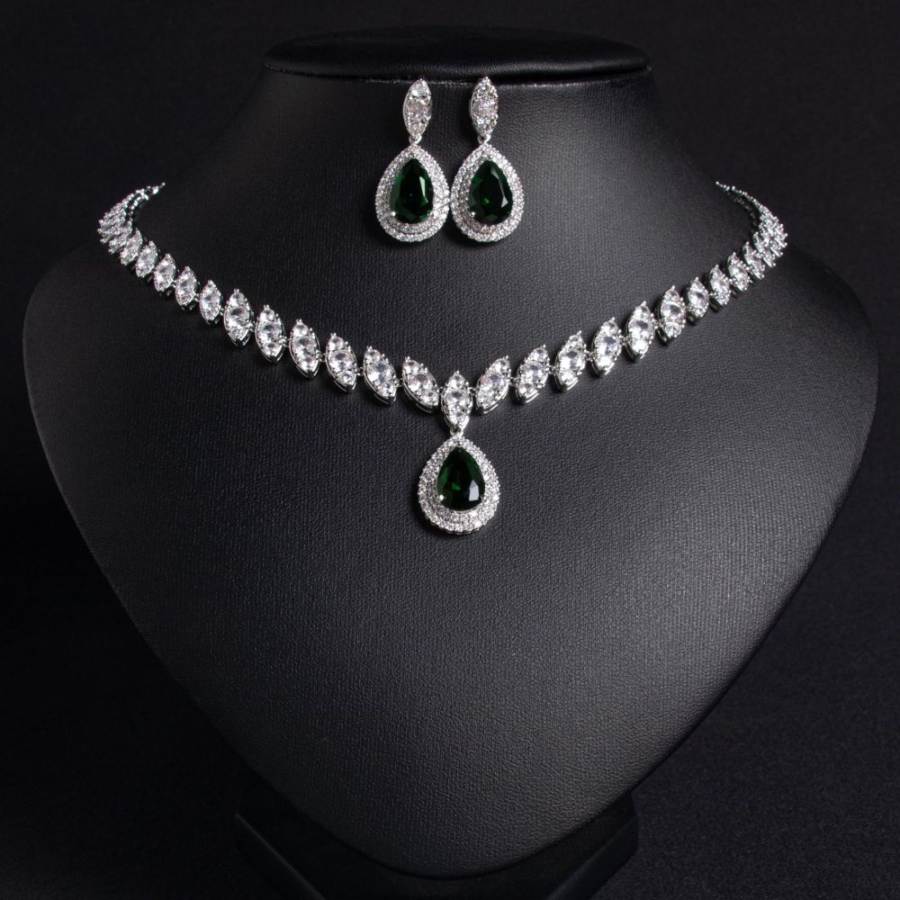 Wedding Bridal Set  Style Waterdrop Necklace Tassel Earrings Zirconia Jewelry Accessories Love Heart Pattern