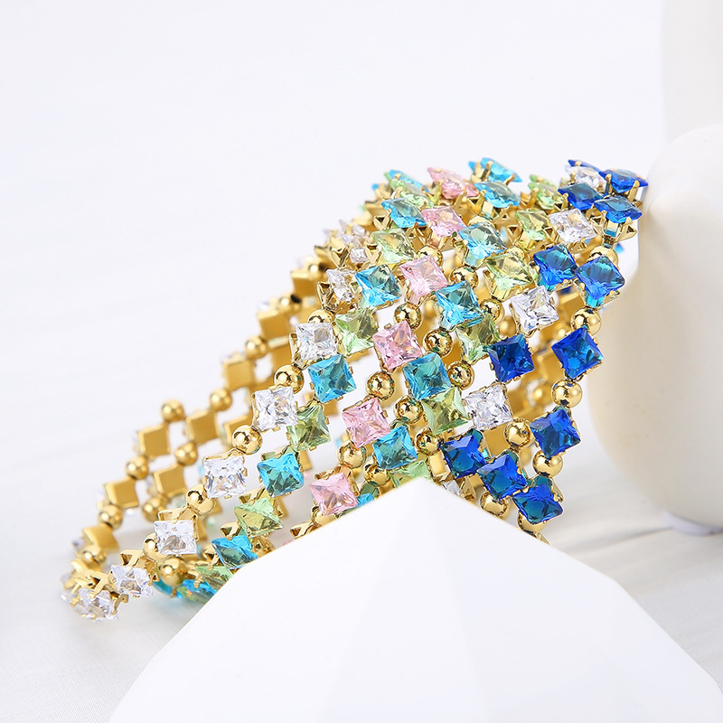 304 Stainless Steel Square PVD Coated Zircon 18K Real Gold Plated Simple Style Classic Style Waterproof Non Tarnish Inlay Bangle