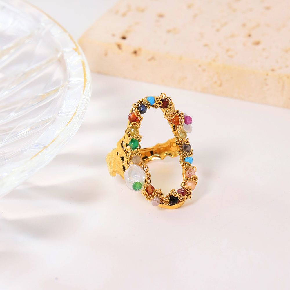 PVD Coated Gold Plated Color Block 304 Stainless Steel Simple Style Classic Style Waterproof Non Tarnish Rings