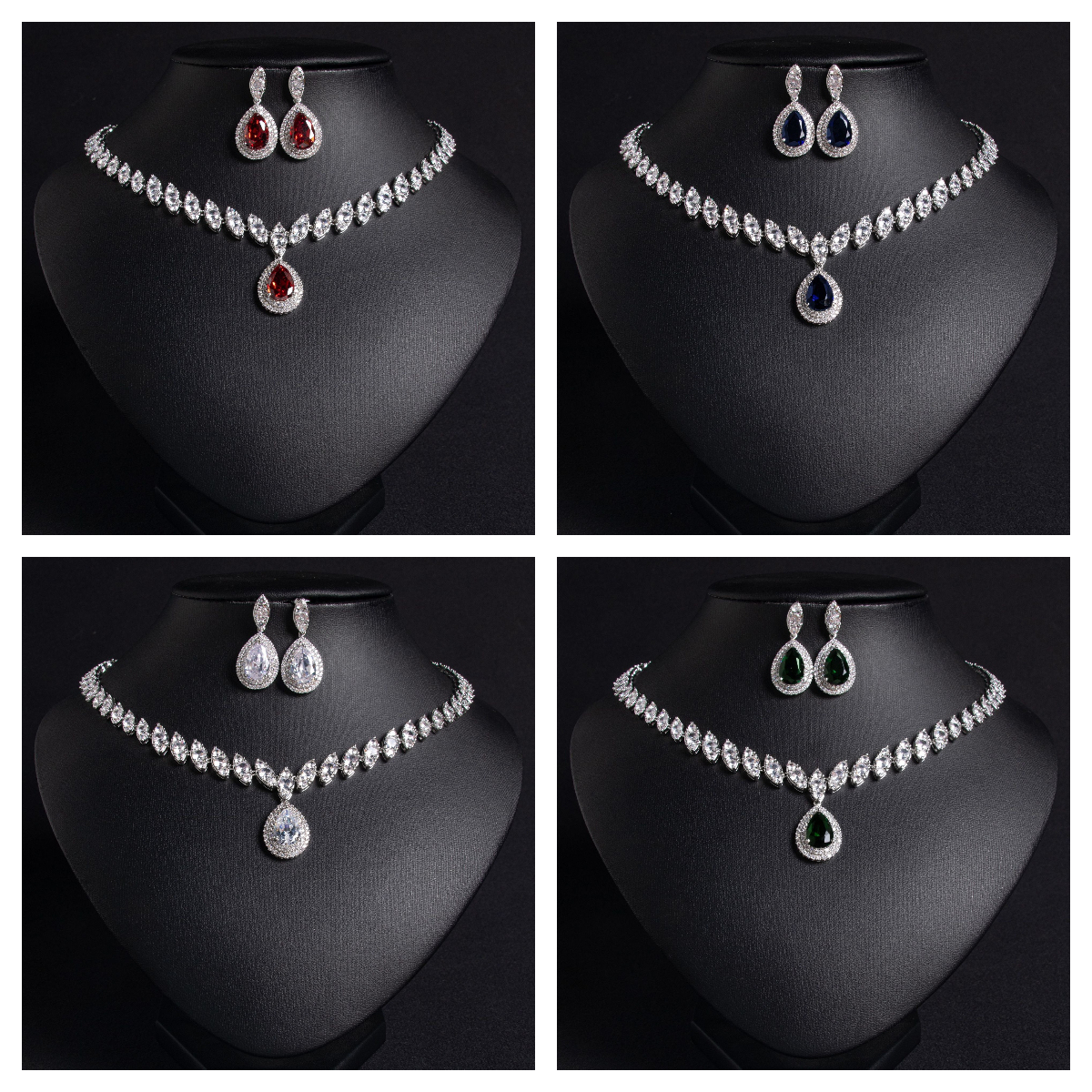 Wedding Bridal Set  Style Waterdrop Necklace Tassel Earrings Zirconia Jewelry Accessories Love Heart Pattern