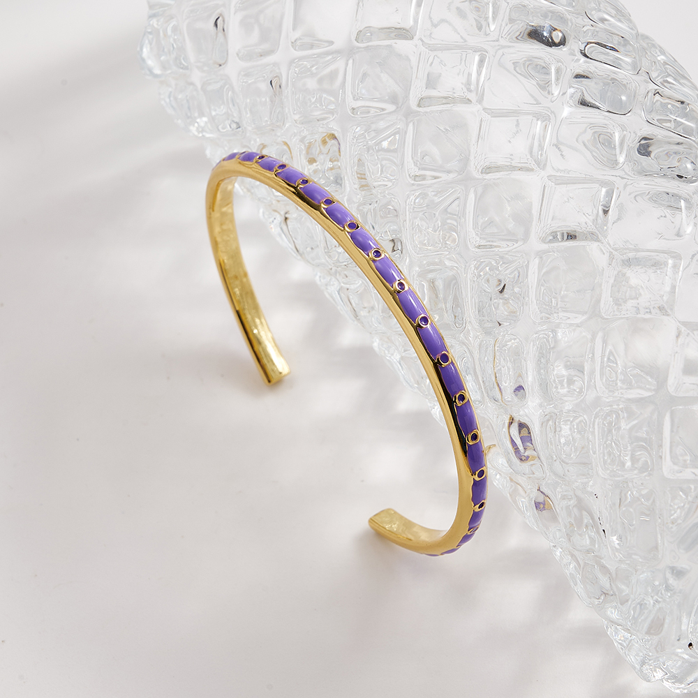 INS Style New Jewelry Color Retention Electroplated Copper Colorful Oil Drop Open Bracelet Casual Modern Style C-shaped Round Simple Water Plated 18K Real Gold C-shaped Bracelet/Cuff Bracelet Wholesale