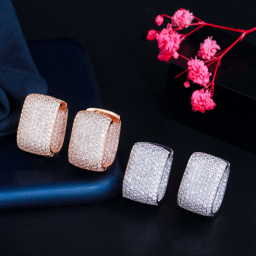 Copper Square Electroplating Artificial Gemstones Rose Golden Plated Platinum Plated Rhodium Plated Elegant Classic Style Plating Inlay Ear Studs